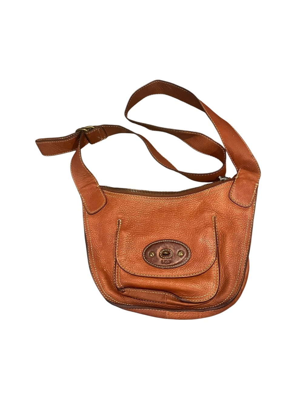 UGG Cognac Pebbled Leather Crossbody Wide Strap Up cycle Crafting Project *READ*